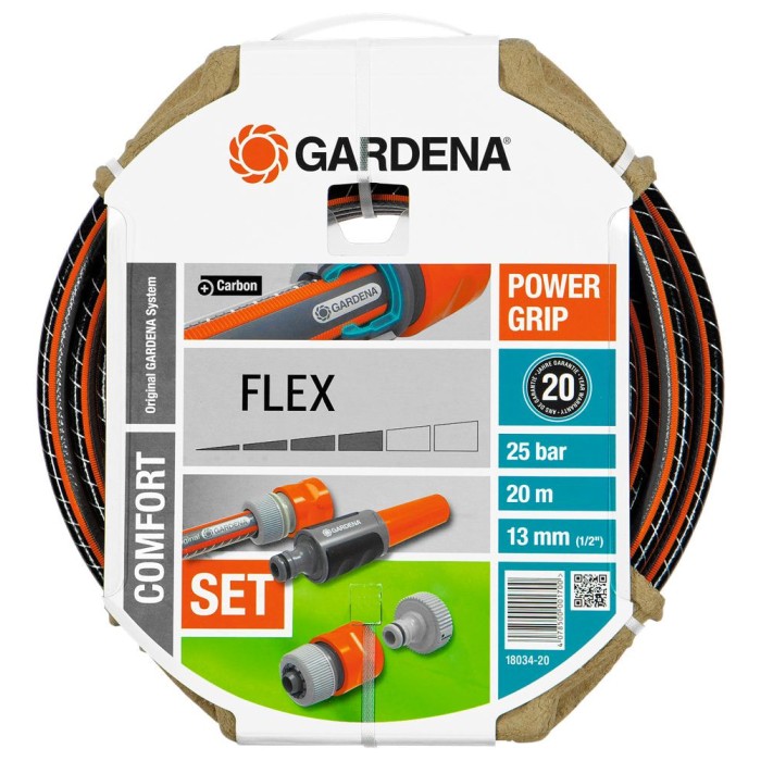 Комплект Gardena : шланг Flex + фитинги + наконечник для полива