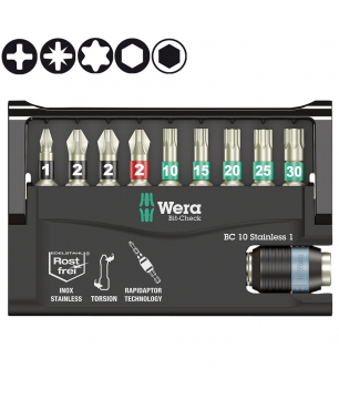Набор WERA Bit-Check 10 Stainless 1, нержавеющая сталь 071110