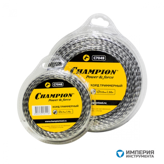 Корд триммерный Champion Tri-twist 2.7 мм х 60 м (витой треугольник) + нож