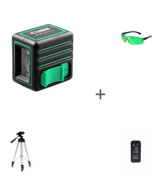 Уровень лазерный ADA Cube Mini Green Basic Edition + Очки лазерные VISOR GREEN + Лазерная рулетка А00670 + Штатив Фото/Видео ADA DIGIT 130 в подарок!