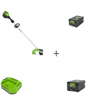 Комплект: Триммер аккумуляторный 60V GREENWORKS GD60LT + Аккумулятор G60B4 + Аккумулятор G60B2 + Зарядное устройство