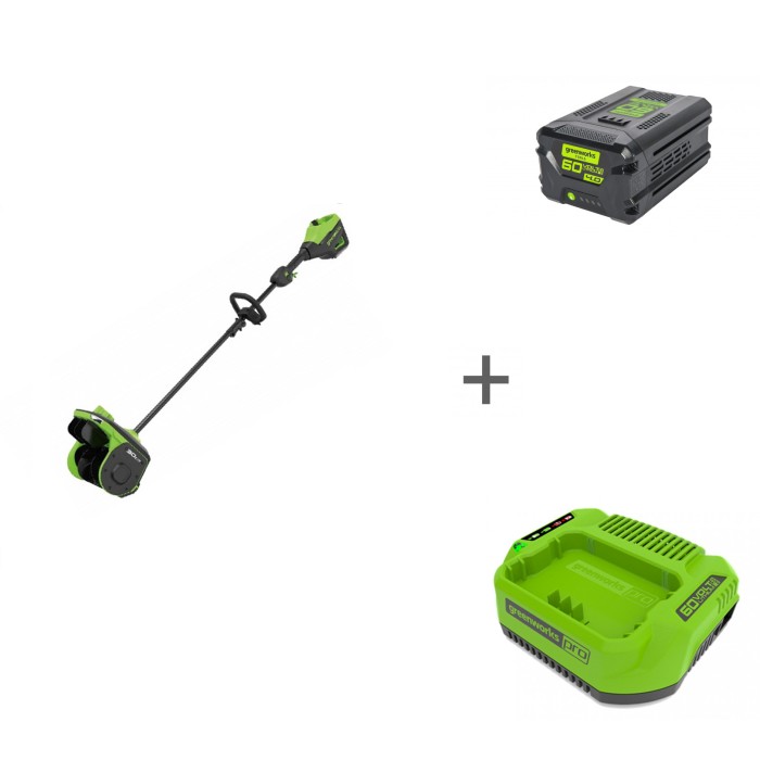 Аккумуляторная снегоуборочная лопата GREENWORKS GD60SS2 + Аккумулятор G60B4 + Зарядное устройство G60C