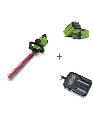 Комплект: Кусторез аккумуляторный G-MAX 40V GREENWORKS G40HT61 + Аккумулятор G-MAX 40V + Зарядное устройство-слайдер G40UCM2M