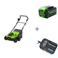 Комплект: Аэратор скарификатор аккумуляторный GREENWORKS GD40SC38II 40v без АКБ и ЗУ + Аккумулятор G40B5, 40 В, 5 А.ч + Зарядное устройство-слайдер G40UCM2M