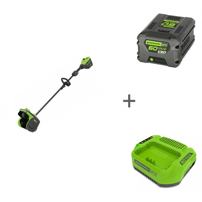 Комплект: Аккумуляторная снегоуборочная лопата GREENWORKS GD60SS2 + Аккумулятор G60B5 60V + Зарядное устройство G60C