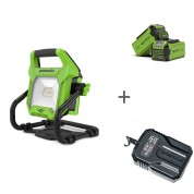 Комплект: Фонарь аккумуляторный LED 40V/220V GREENWORK G40WLH без АКБ и ЗУ + Аккумулятор G-MAX 40V + Зарядное устройство-слайдер G40UCM2M