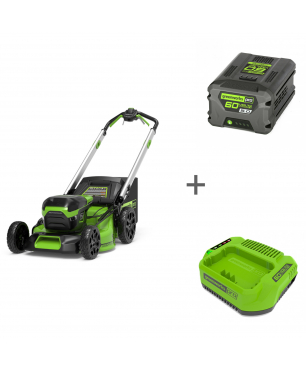Комплект: Газонокосилка самоходная аккумуляторная 60V GREENWORKS GD60LM51SP + Аккумулятор G60B5 + Зарядка G60C