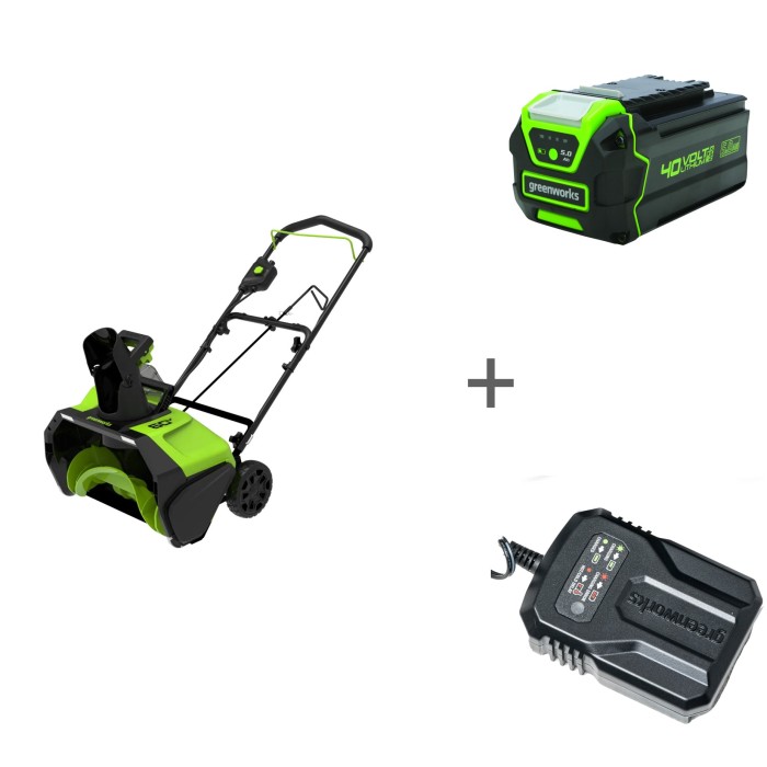 Комплект: Снегоуборщик аккумуляторный 40V GREENWORKS GD40ST40 + Аккумулятор, 40 В, 5 А.ч + Зарядное устройство-слайдер