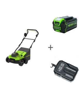 Комплект: Аэратор скарификатор аккумуляторный GREENWORKS GD40SC38II 40v без АКБ и ЗУ + Аккумулятор G40B5, 40 В, 5 А.ч + Зарядное устройство-слайдер G40UCM2M