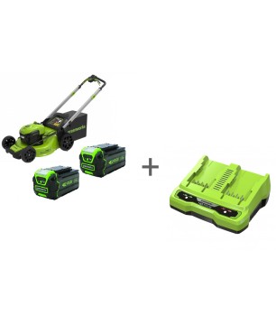Комплект: Газонокосилка аккумуляторная Самоходная 40V GREENWORKS GD40LM48SP + Два аккумулятора G40B5 + ЗУ G40UC8 в подарок (кол-во ограничено)