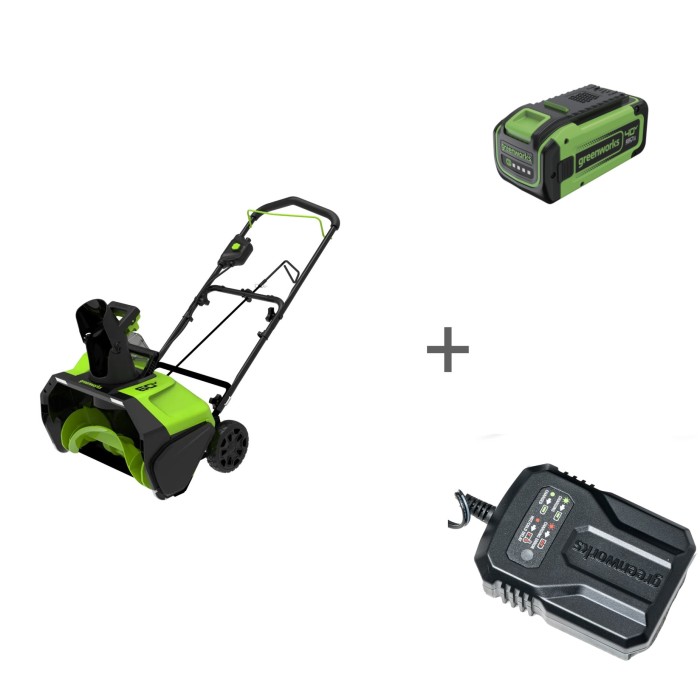 Комплект: Снегоуборщик аккумуляторный 40V GREENWORKS GD40ST40, без АКБ и ЗУ + Аккумулятор G40B8 + Зарядное устройство-слайдер Комплект: Снегоуборщик аккумуляторный 40V GREENWORKS GD40ST40, без АКБ и ЗУ + Аккумулятор G40B8 + Зарядное устройство-слайдер
