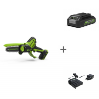 Пила цепная аккумуляторная GREENWORKS G24MCS10 24V + АКБ 2 Ач и ЗУ