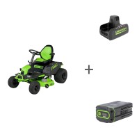 Комплект: Райдер аккумуляторный GREENWORKS GC82LT107 + Зарядное устройство G82C2 + Аккумулятор G82B8 (6шт)