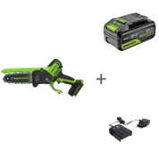 Комплект: Пила цепная аккумуляторная GREENWORKS GD24CS15 24V без АКБ и ЗУ мини + Аккумулятор G24HP5 + Зарядное устройство G24UC2, 24 В