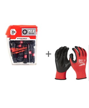 Биты для шуруповерта Milwaukee Shockwave + Перчатки с уровнем сопротивления порезам в подарок!