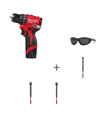 ПРОМО "ВЫГОДНЫЙ МИКС" Аккумуляторная дрель-шуруповерт Milwaukee M12 BLDDRC-202C + Очки ПРЕМИУМ и магнитные торцевые насадки!