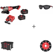 ПРОМО "ВЫГОДНЫЙ МИКС" Аккумуляторная углошлифмашина Milwaukee M18 FUEL FHSAG125XB2-802X + Очки ПРЕМИУМ, Два карбидных диска, Ящик PACKOUT с 2+1!