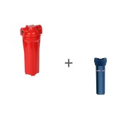 Фильтр магистральный для горячей воды (непрозрачный красный корпус 10) 1/2 без картриджа + Чехол TermoZont Slim 10 для корпуса картриджного фильтра