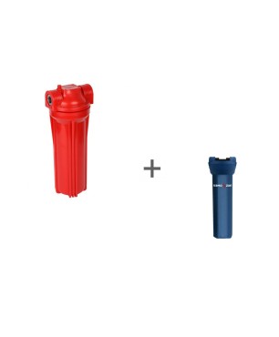 Фильтр магистральный для горячей воды (непрозрачный красный корпус 10) 3/4 без картриджа + Чехол TermoZont Slim 10 для корпуса картриджного фильтра