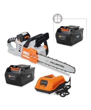 Аккумуляторная цепная мотопила VILLARTEC SА40 SET: AM402 + AC402 ( + 1 Аккум. 2Ач в подарок!)