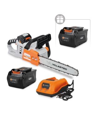 Аккумуляторная цепная мотопила VILLARTEC SА40 SET: AM405 + AC402 ( + 1 Аккум. 2Ач в подарок!)