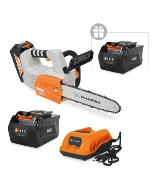 Аккумуляторная цепная мотопила VILLARTEC SА40T SET: AM402 + AC402 ( + 1 Аккум. 2Ач в подарок)