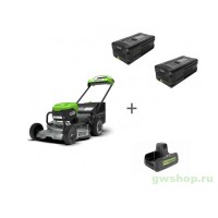 Комплект: Газонокосилка аккумуляторная GREENWORKS LM221S, без АКБ и ЗУ + 2 Аккумулятора G82B5 + Зарядное устройство G82C2