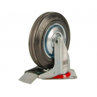 Большегрузное колесо обрезиненное Euro-Lift поворотное, c тормозом, г/п 100кг (125*37,5 мм)