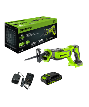Пила сабельная аккумуляторная GREENWORKS GPT-BLRS-1 24V, с 1 АКБ 2Ач и ЗУ