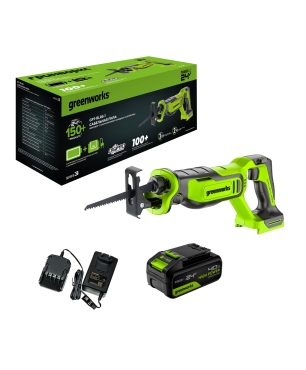 Пила сабельная аккумуляторная GREENWORKS GPT-BLRS-1 24V, с 1 АКБ 4Ач и ЗУ