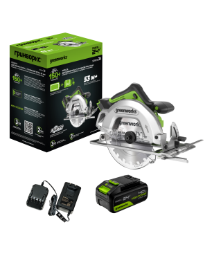 Дисковая пила аккумуляторная Greenworks GD24CS185 24V, с 1 АКБ 4Ач и ЗУ