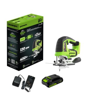 Лобзик аккумуляторный GREENWORKS GD24JS120 24V, с 1 АКБ 2Ач и ЗУ