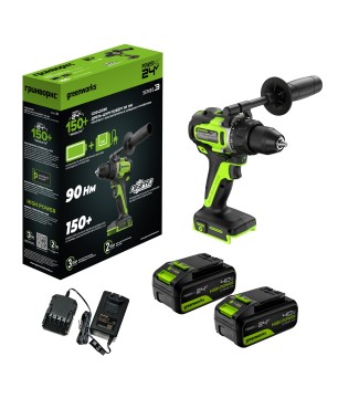 Дрель-шуруповерт аккумуляторная GREENWORKS GD24DD90 24V, с 2 АКБ 4Ач и ЗУ