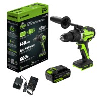 Дрель-шуруповерт ударная аккумуляторная Greenworks GD24DD140 24V, с 1 АКБ 4Ач и ЗУ Дрель-шуруповерт ударная аккумуляторная Greenworks GD24DD140 24V, с 1 АКБ 4Ач и ЗУ