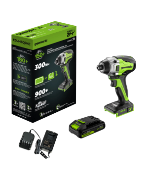 Винтоверт ударный аккумуляторный GREENWORKS GD24ID3 24V, с 1 АКБ 2Ач и ЗУ