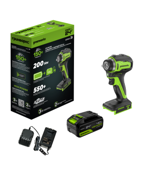 Гайковерт ударный аккумуляторный GREENWORKS G24IW200 24V, с 1 АКБ 4Ач и ЗУ