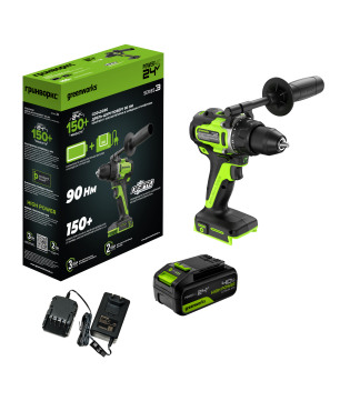 Дрель-шуруповерт аккумуляторная GREENWORKS GD24DD90 24V, с 1 АКБ 4Ач и ЗУ