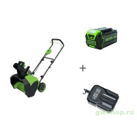 Комплект: Снегоуборщик аккумуляторный 40V GREENWORKS GD40ST40 + Аккумулятор, 40 В, 5 А.ч + Зарядное устройство-слайдер