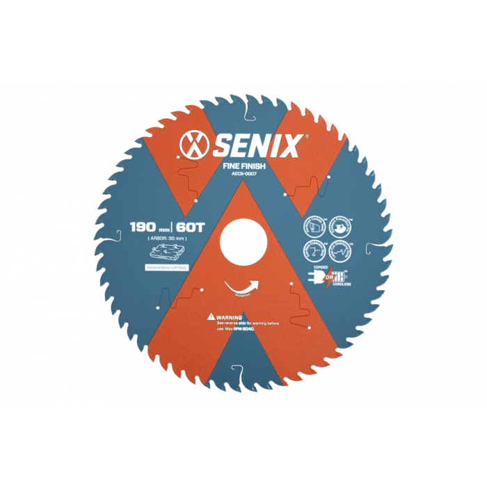 Диск пильный по дереву 190х30 мм, 60Т SENIX AECS-0007