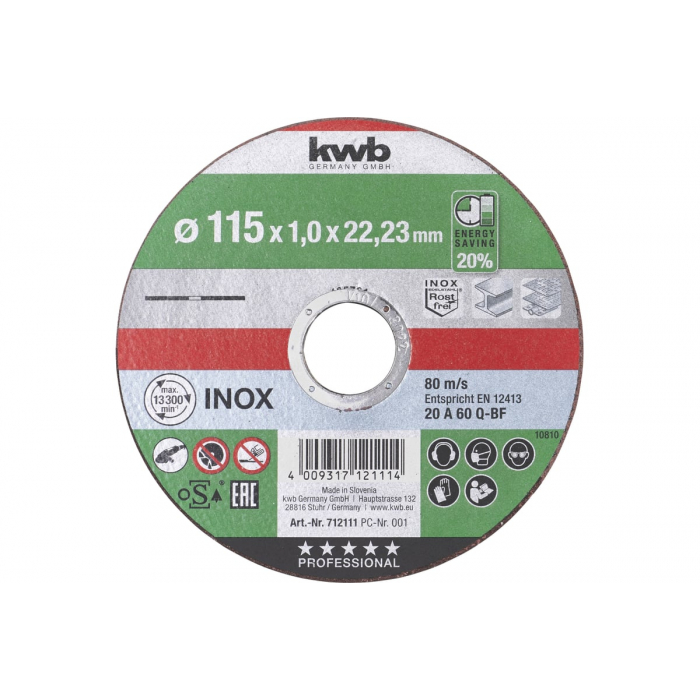 Диск отрезной по металлу (115х1х22.2 мм) KWB Energy Saving 712111