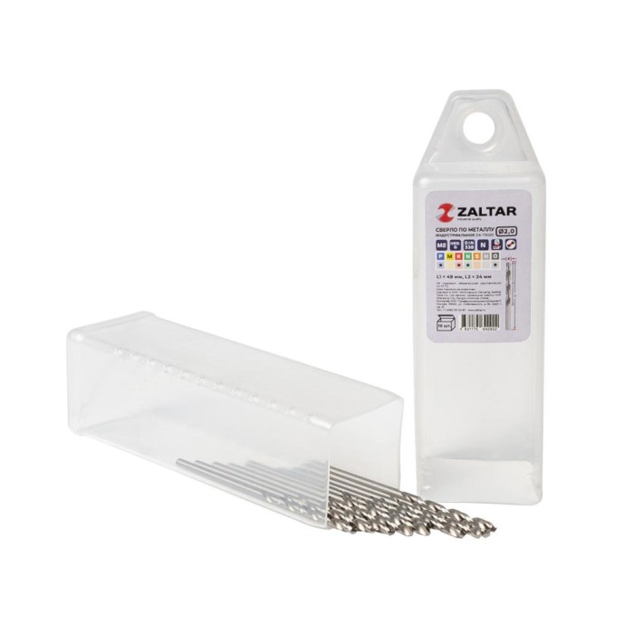 Комплект свёрл по металлу индустриальных 10 шт ZALTAR ZA-73020-S10 DIN 338, HSS-G, Тип N, 5xD, Ø2.00 мм 