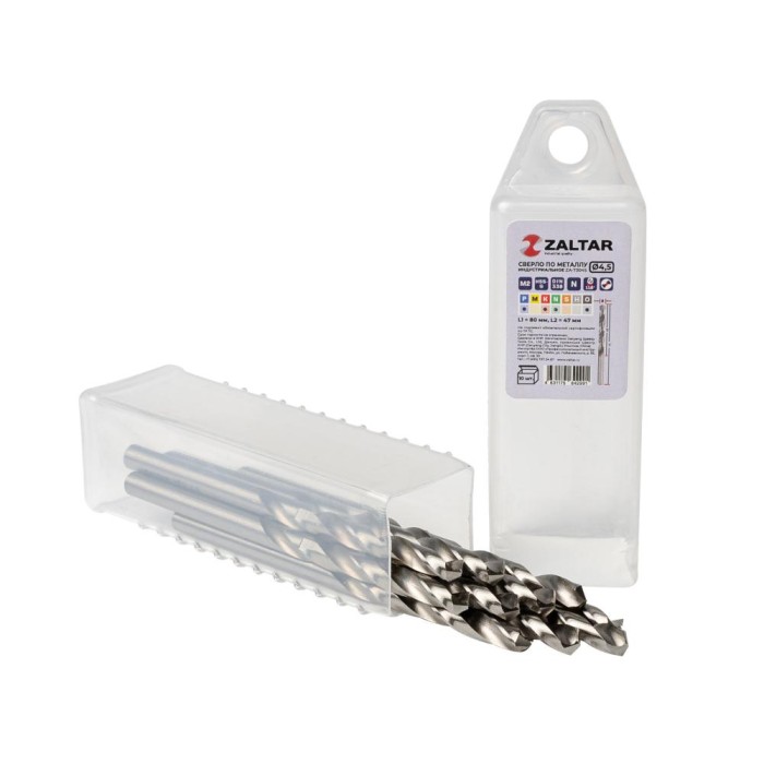 Комплект свёрл по металлу индустриальных 10 шт ZALTAR ZA-73045-S10 DIN 338, HSS-G, Тип N, 5xD, Ø4.50 мм 