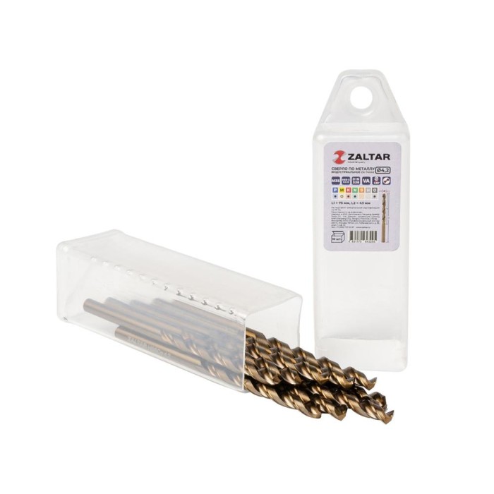 Комплект свёрл по металлу индустриальных 10 шт ZALTAR ZA-74042-S10 DIN 338, HSS-E Co5, Тип VA, 5xD, Ø4.20 мм 