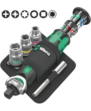 Отвертка с трещоткой и битами WERA 8009 Zyklop Pocket Set 2, 18 предметов 004281