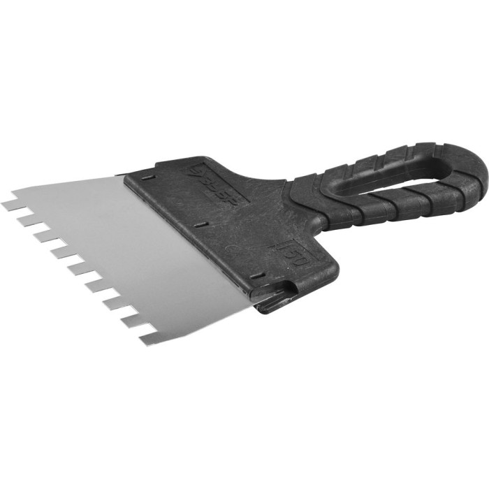 Нержавеющий фасадный шпатель ЗУБР 10078-15-08, 150 мм, зуб 8 х 8 мм, пластиковая ручка