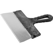 Нержавеющий фасадный шпатель ЗУБР 10078-25-04, 250 мм, зуб 4 х 4мм, пластиковая ручка