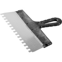 Нержавеющий фасадный шпатель ЗУБР 10078-30-10, 300 мм, зуб 10 х 10 мм, пластиковая ручка