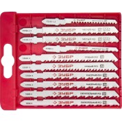 Набор полотен для лобзика ЗУБР 15580-H10, T-хвост., по дереву, пласт. бокс, 10 шт