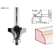 Фреза кромочная калевочная №1 ЗУБР Профессионал 28784-31.8, 31.8 x 17 мм, радиус 9.5 мм