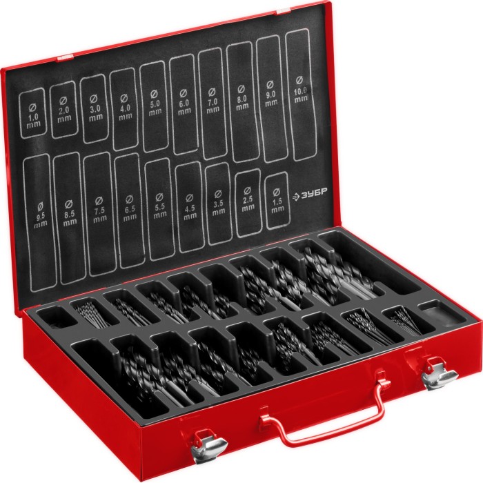 Набор сверл по металлу ЗУБР 29605-H370, 370 шт, (1-10 мм), сталь Р4М2, класс В, мет.бокс